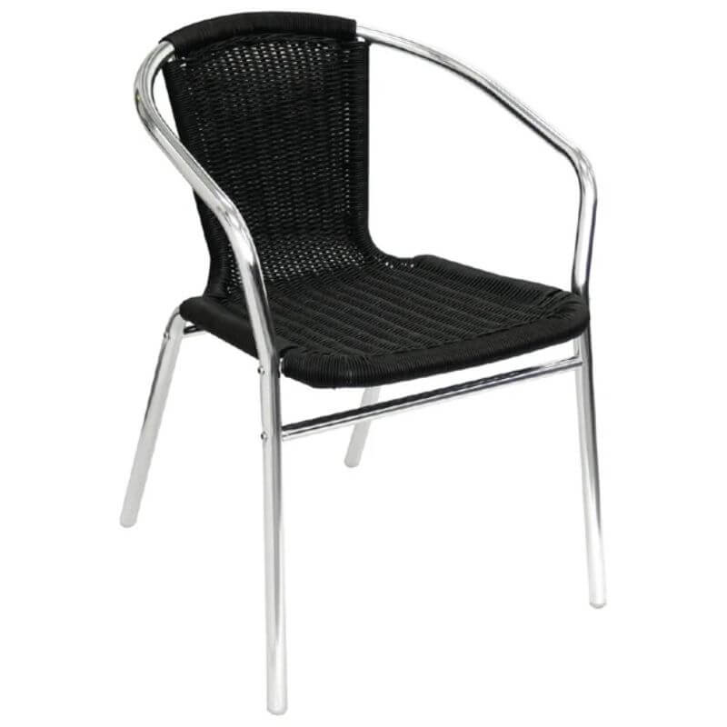 Fauteuils empilables en rotin PE noir et aluminium - Bolero - Lot de 4