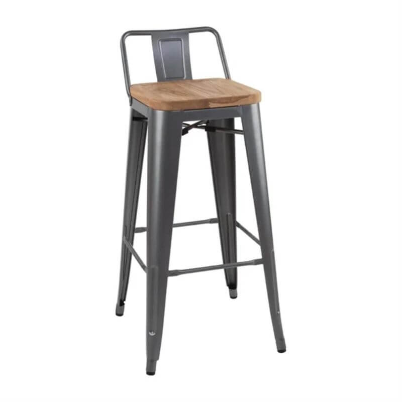 Tabourets bistro hauts avec dossier – Bois & acier gris métallisé - Lot de 4