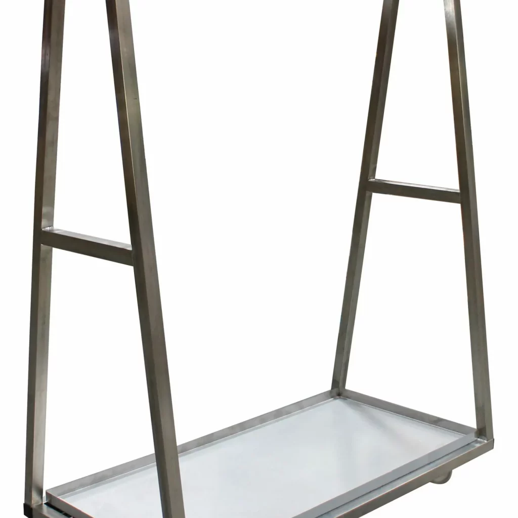 CHARIOT A CARCASSES INOX, 1 NIVEAU DE BARRE A DENTS, 11 DENTS, BAC A SANG AMOVIB