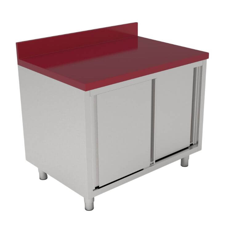 Table de découpe inox avec portes coulissantes & plan polyéthylène - 1200x700mm